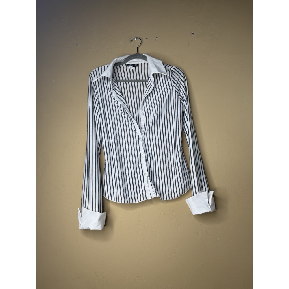 Vtg Street Code Pin Stripped Sheer Button Up Women's Large‎ Shirt